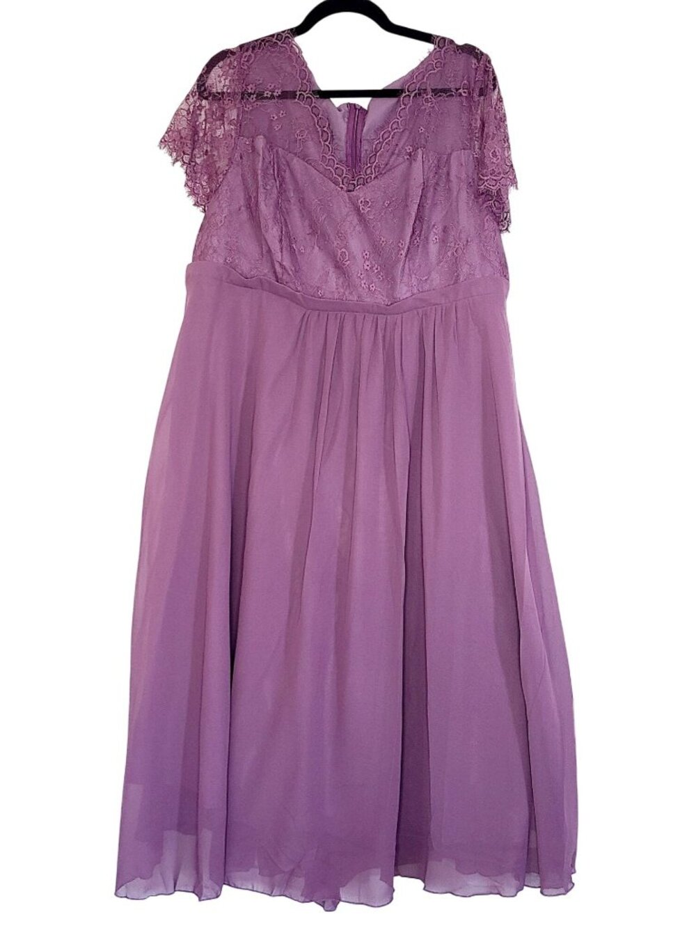Purple Lace Chiffon Maxi Dress Plus Size 2XL Cap Sleeves & V-Neckline - Picture 2 of 14